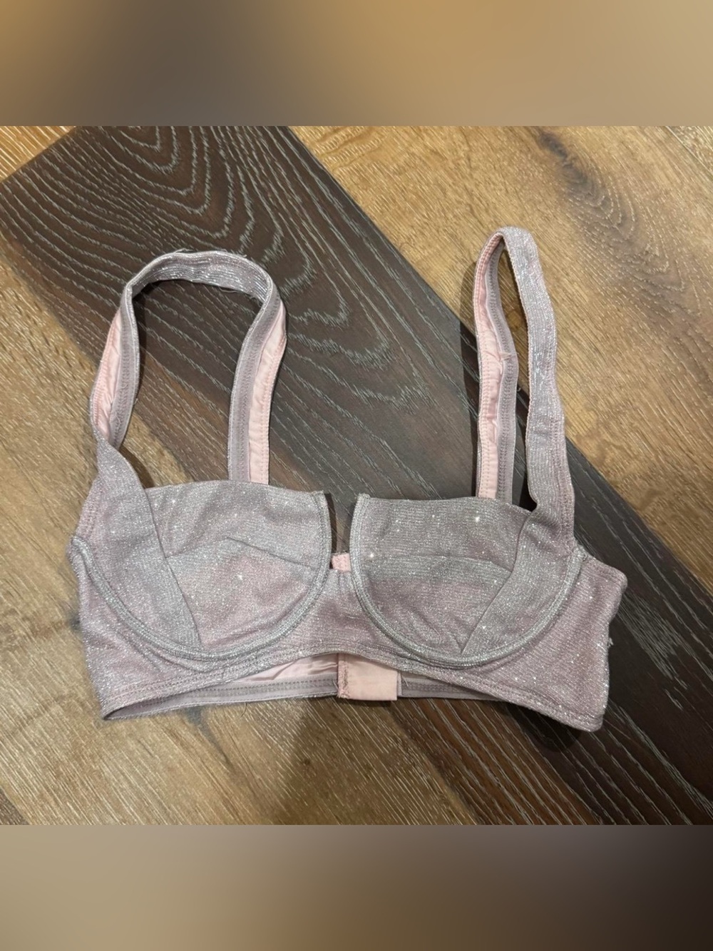 White Fox Boutique Shimmer Underwire Crop Top in Dusty Pink